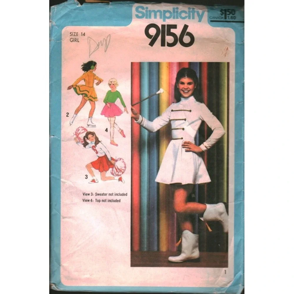 Vintage Simplicity 9156 Girls Cheerleader Majorette Skating‎ Costume Pattern 14